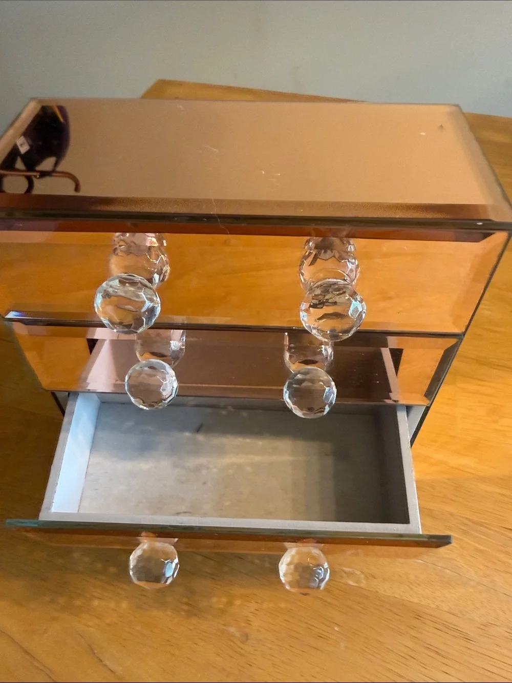 Beautify Mirrored Rose Gold Glass Jewelry Box 4 Drawers